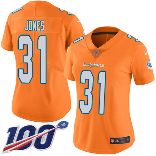 Nike Miami Dolphins 31 Byron Jones Orangen Women Stitched NFL Limited Rush 100th Season Jersey